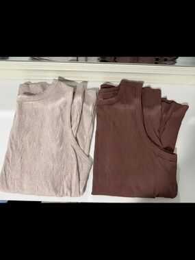 Nine West Ribbed Tank Tops in beige and chocolate Brown